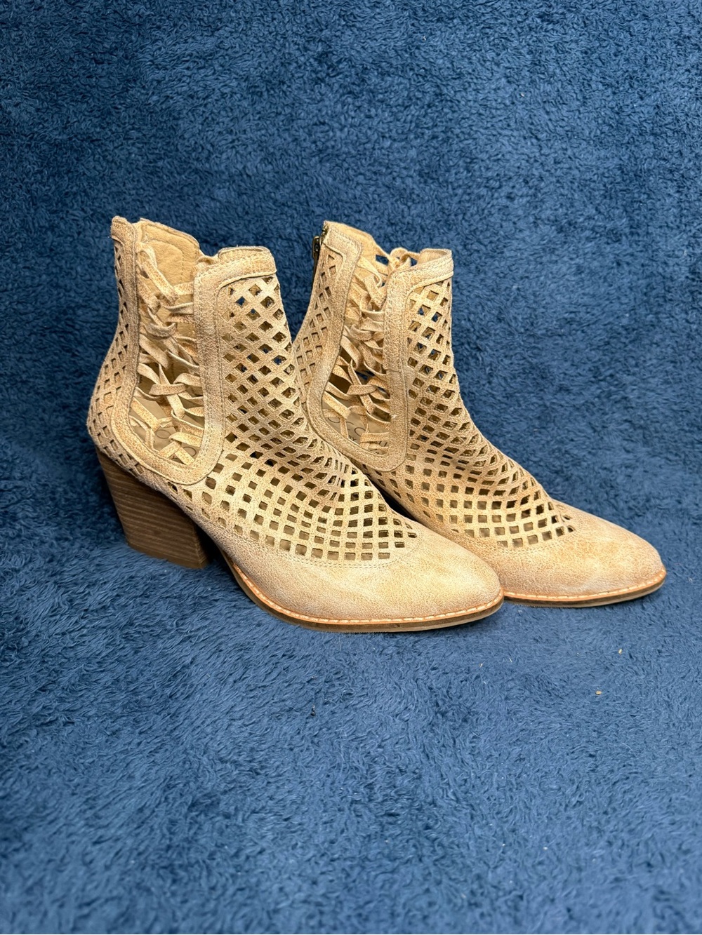 Matisse Tan Suede Laser-Cut Ankle Booties